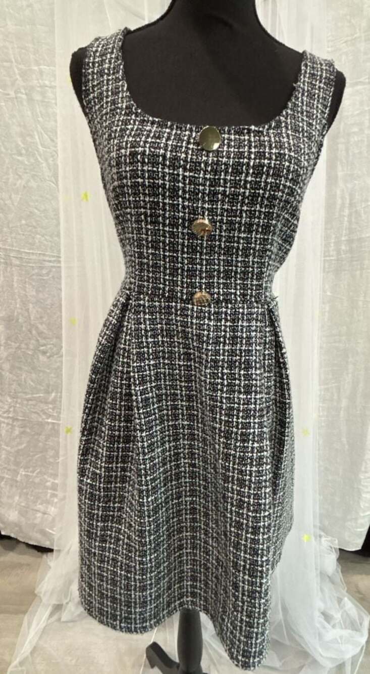 SHEIN Sleeveless Button-Front Tweed A-Line Mini Dress